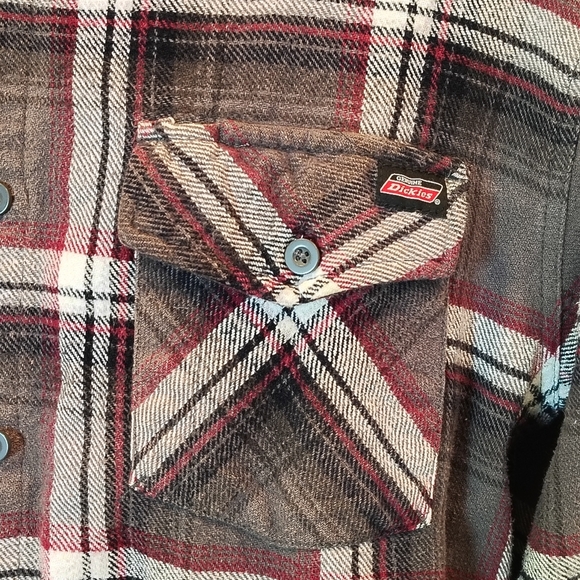 DICKIES LG 42-44 100% COTTON FLANNEL WORK SHIRT GRUNGE DISTRESSED FALL WINTER - Picture 5 of 9